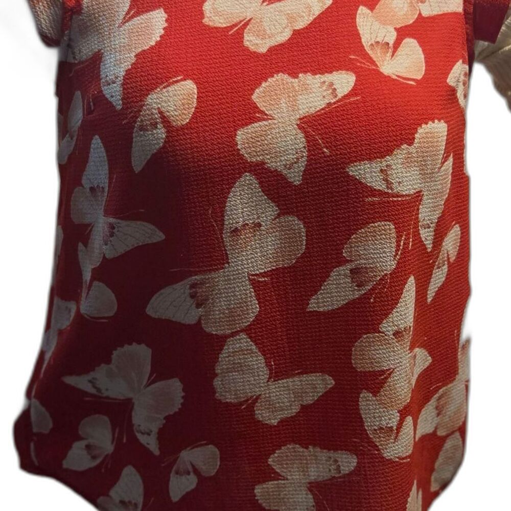 Red/Orange Butterfly Print Cap Sleeve Top